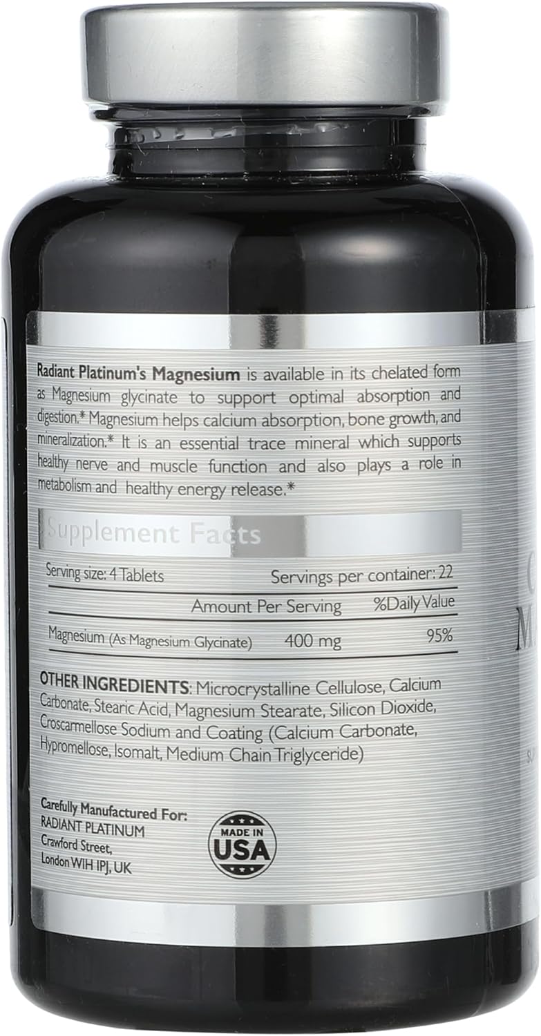 Radiant Platinum Chelated Magnesium 400 MG – Support Nerve & Muscle Function x 90 Tablets - Image 3